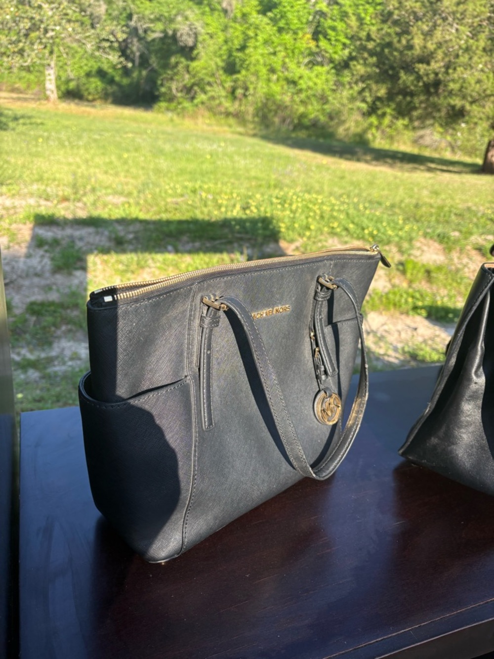 Michael Kors Navy Saffiano Leather Tote with Gold Hardware